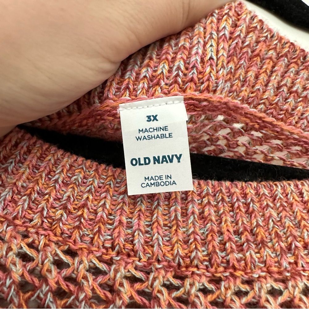 Old Navy (3X) Coral Pink Multicolor Knitted Crewneck Loose Fit Sweater - Picture 6 of 8